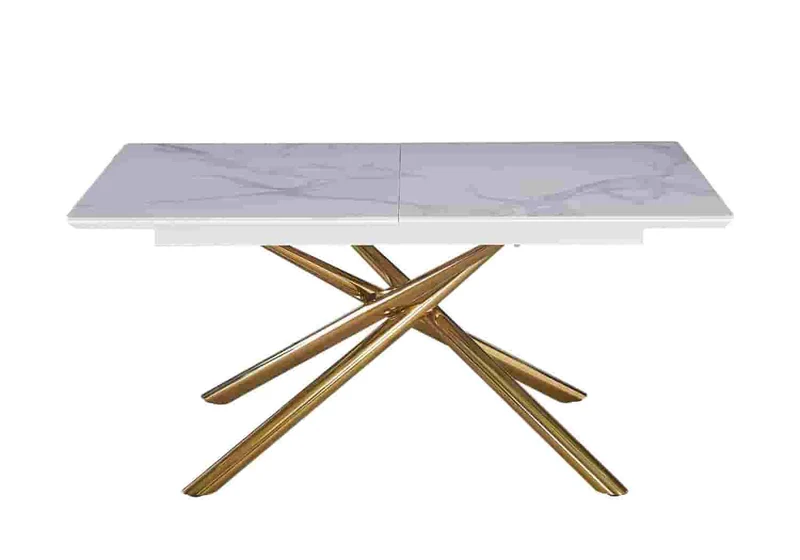 Table extensible céramique dorée marbre blanc - Patsy