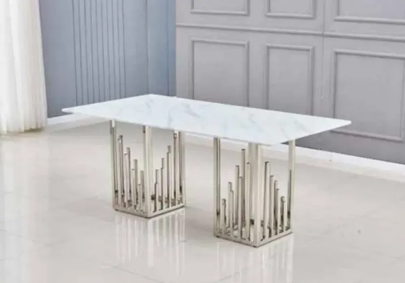 Table à manger marbre blanc argent - Rita
