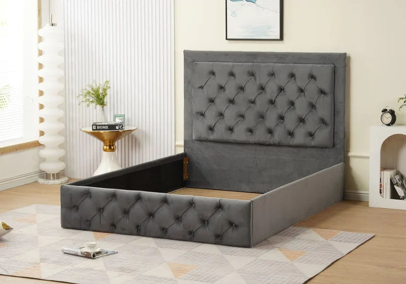 Lit capitonné en velours anthracite - Myris