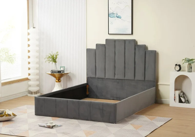 Lit capitonné en velours anthracite - Marla