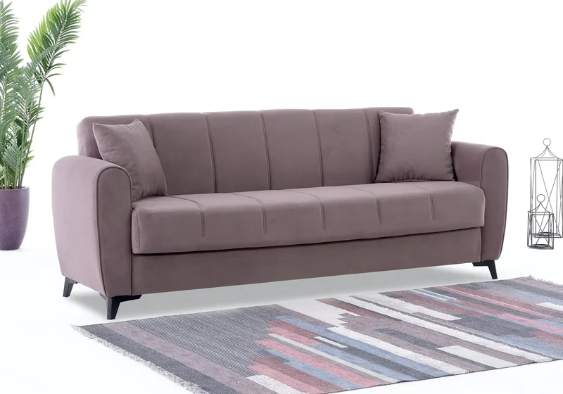Canapé Turc Pas Cher - Lit & Coffre de Rangement – Velours Bleu LARA