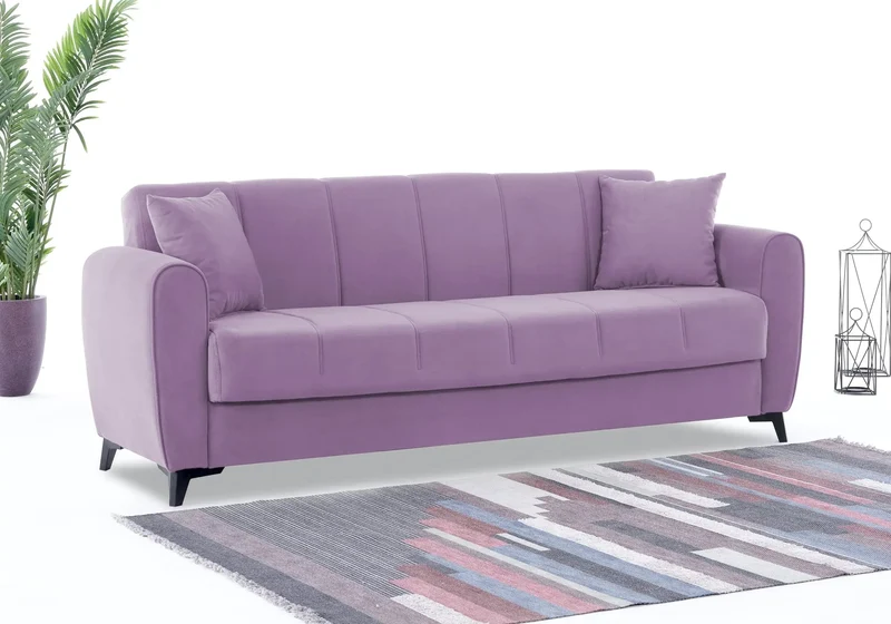 Canapé Turc Pas Cher - Lit & Coffre de Rangement – Velours Bleu LARA