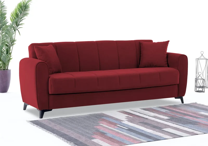 Canapé Turc Pas Cher - Lit & Coffre de Rangement - Velours Gris LARA