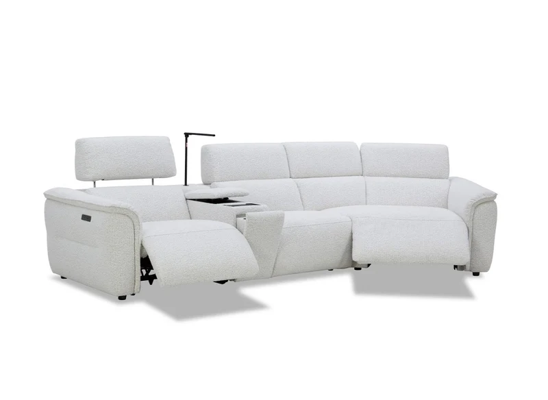 Canapé d'angle relax en tissu bouclette doux beige MARINA - Angle droit