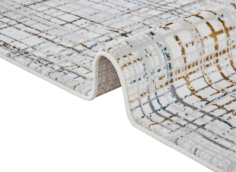 Tapis motif quadrillage beige et bleu 160 x 230 cm GRIND