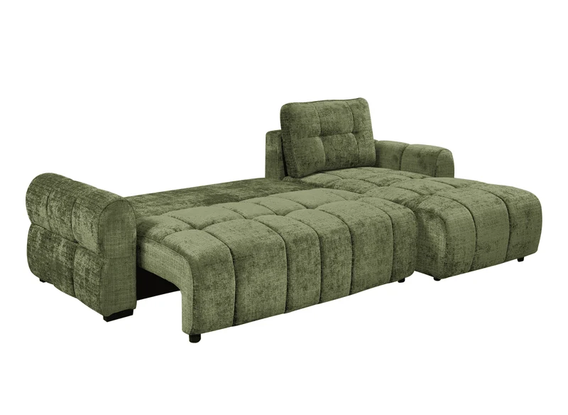 Canapé d'angle convertible avec coffre en velours chiné vert olive MAHLONE - Angle droit
