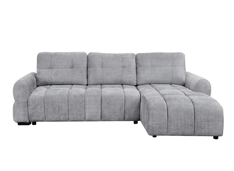 Canapé d'angle convertible avec coffre en velours chiné gris MAHLONE - Angle droit