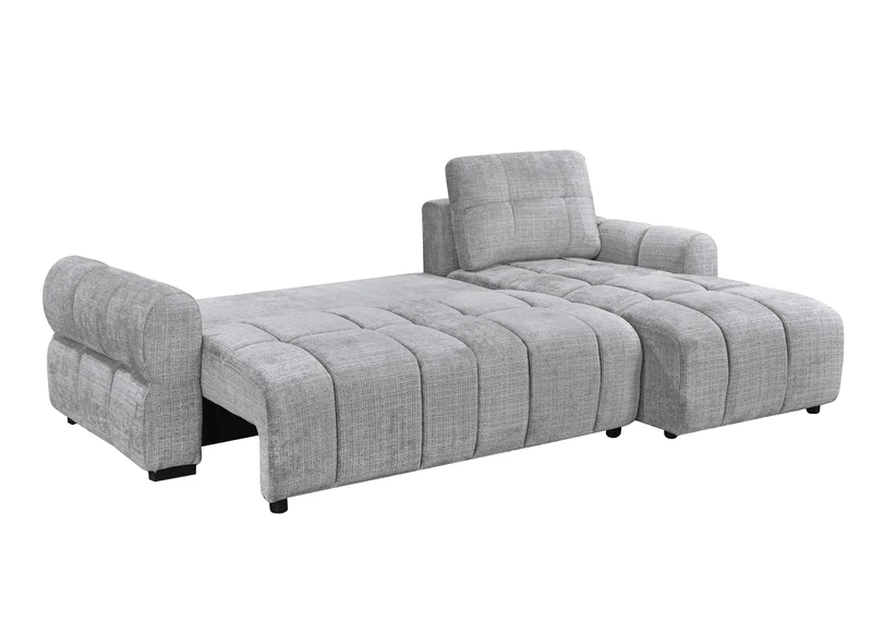 Canapé d'angle convertible avec coffre en velours chiné gris MAHLONE - Angle droit