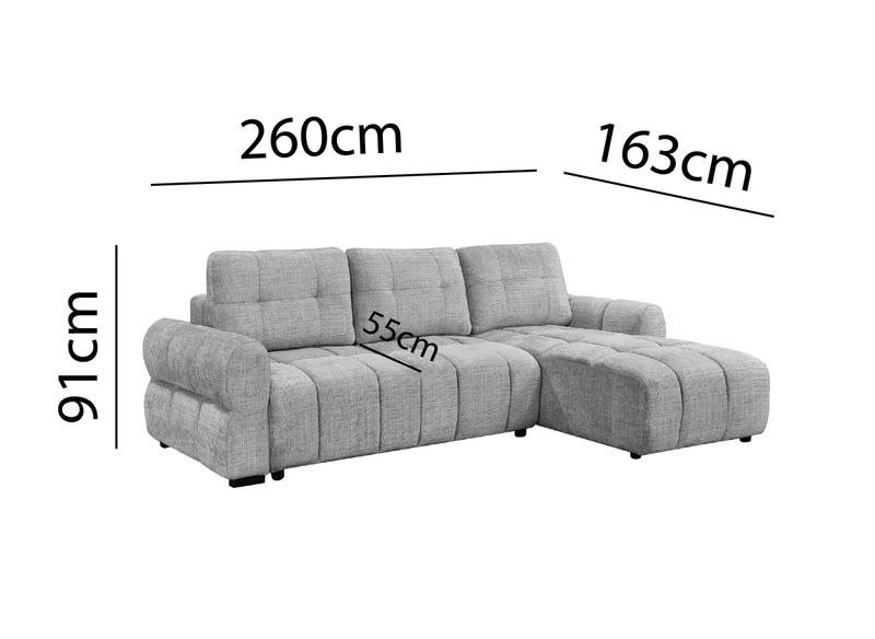 Canapé d'angle convertible avec coffre en velours chiné gris MAHLONE - Angle droit