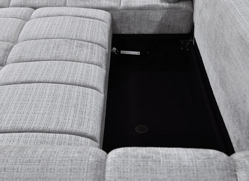 Canapé d'angle convertible avec coffre en velours chiné gris MAHLONE - Angle gauche