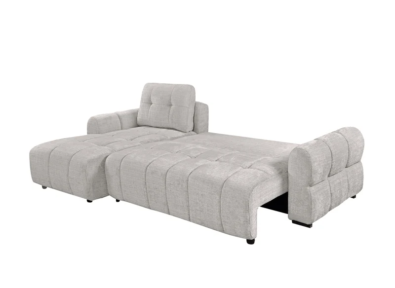Canapé d'angle convertible avec coffre en velours chiné beige MAHLONE - Angle gauche