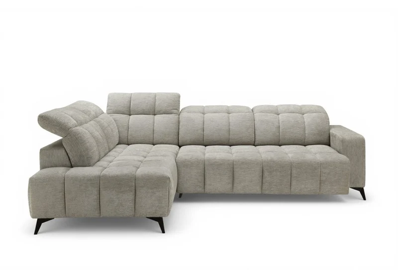 Canapé d'angle relax électrique en velours chiné beige ALVAR - Angle gauche