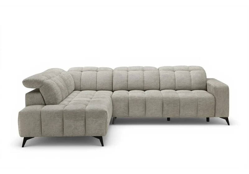 Canapé d'angle relax électrique en velours chiné beige ALVAR - Angle gauche
