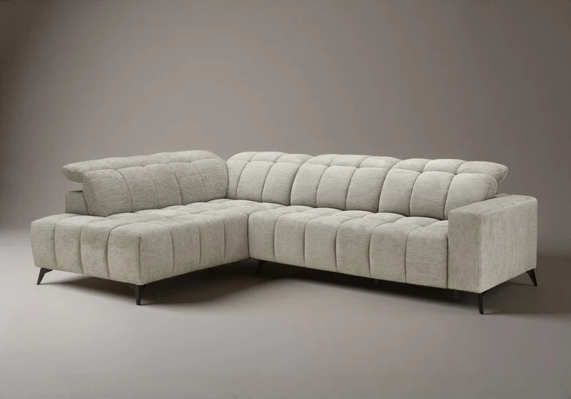 Canapé d'angle relax électrique en velours chiné beige ALVAR - Angle gauche
