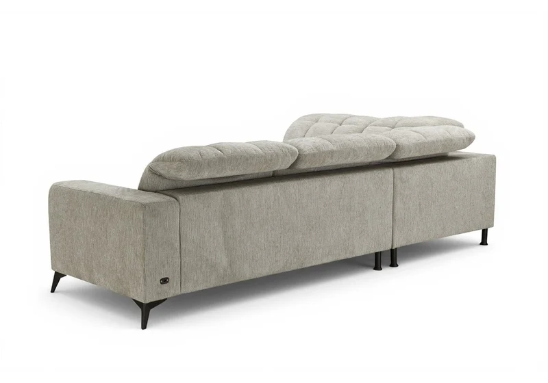Canapé d'angle relax électrique en velours chiné beige ALVAR - Angle gauche