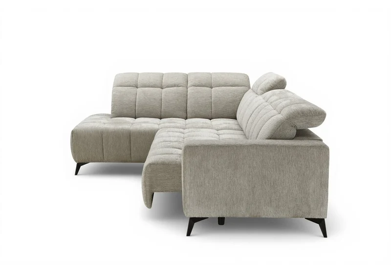 Canapé d'angle relax électrique en velours chiné beige ALVAR - Angle gauche