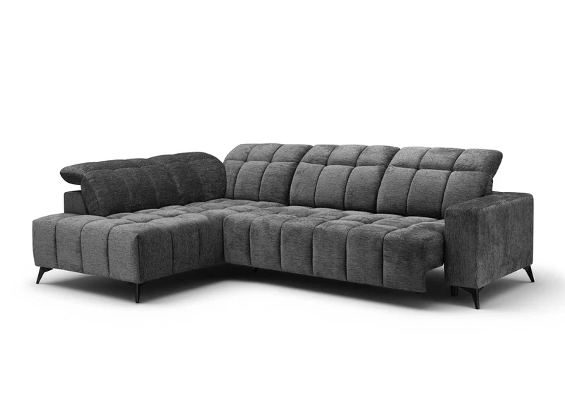 Canapé d'angle relax électrique en velours chiné gris ALVAR - Angle gauche