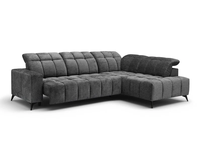 Canapé d'angle relax électrique en velours chiné gris ALVAR - Angle droit