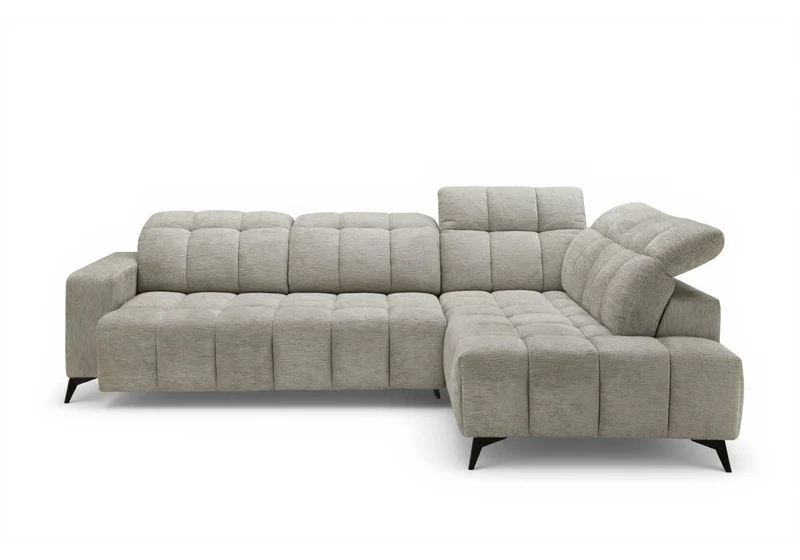 Canapé d'angle relax électrique en velours chiné beige ALVAR - Angle droit