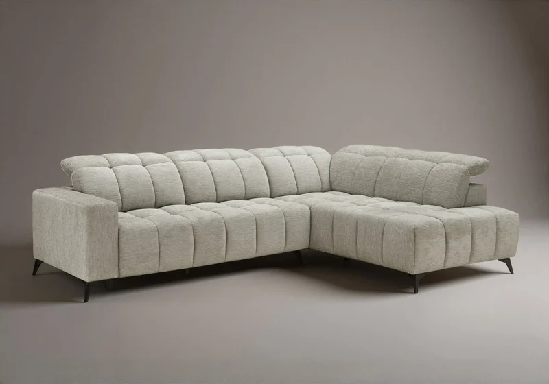Canapé d'angle relax électrique en velours chiné beige ALVAR - Angle droit