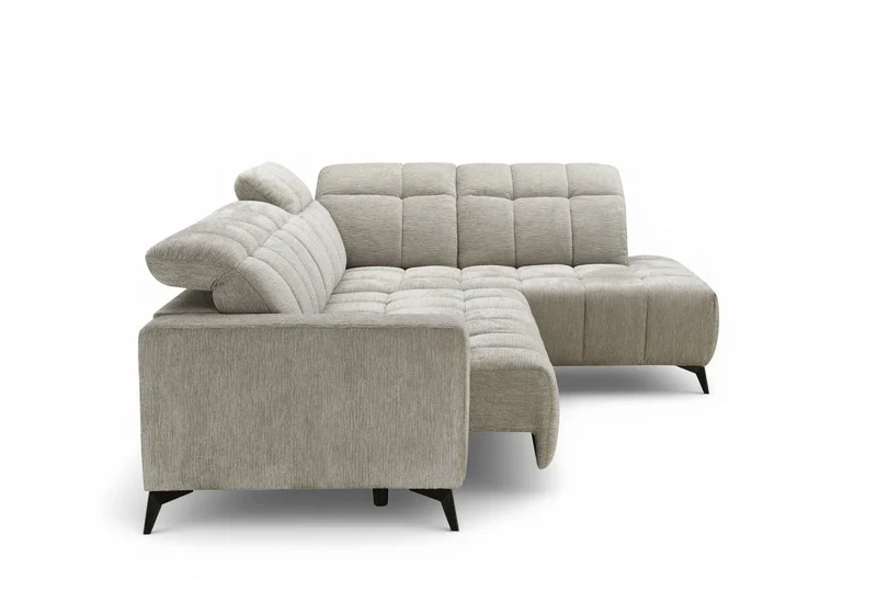 Canapé d'angle relax électrique en velours chiné beige ALVAR - Angle droit