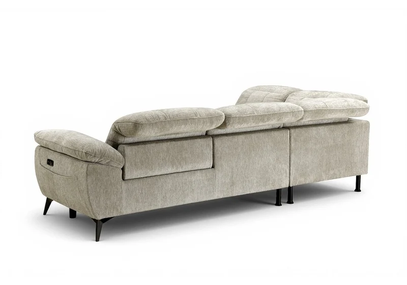 Canapé d'angle relax électrique en velours chiné beige SOLINA - Angle gauche