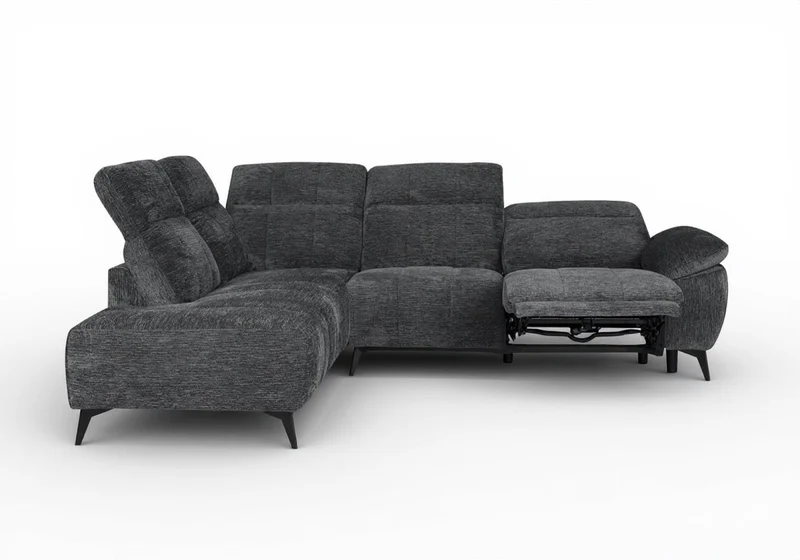 Canapé d'angle relax électrique en velours chiné gris SOLINA - Angle gauche