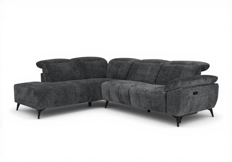 Canapé d'angle relax électrique en velours chiné gris SOLINA - Angle gauche