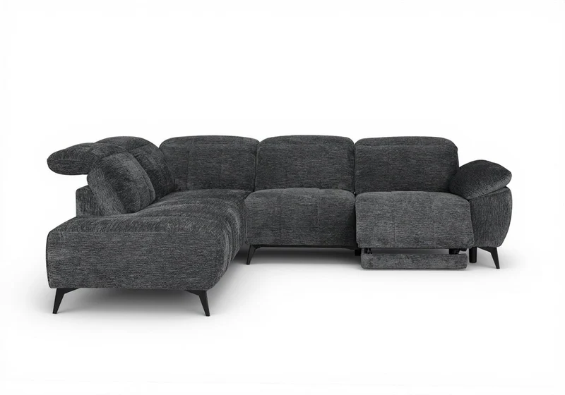 Canapé d'angle relax électrique en velours chiné gris SOLINA - Angle gauche