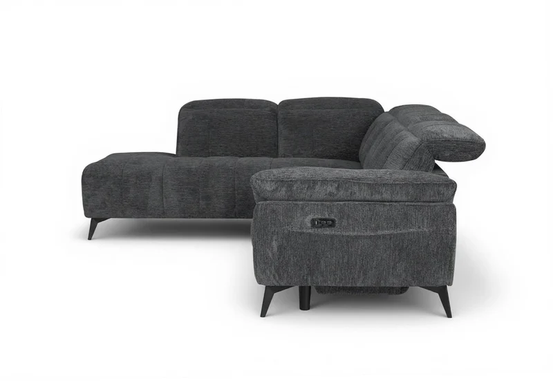 Canapé d'angle relax électrique en velours chiné gris SOLINA - Angle gauche