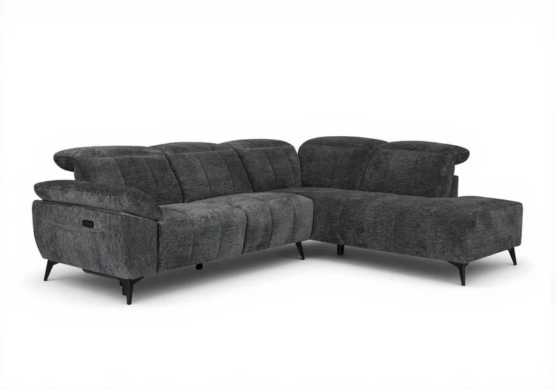 Canapé d'angle relax électrique en velours chiné gris SOLINA - Angle droit