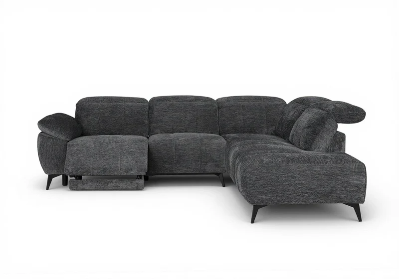 Canapé d'angle relax électrique en velours chiné gris SOLINA - Angle droit