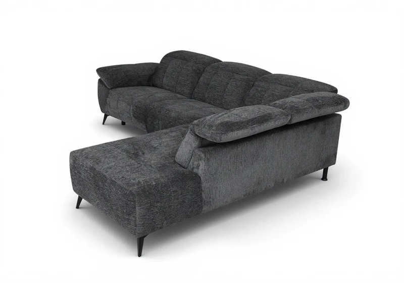 Canapé d'angle relax électrique en velours chiné gris SOLINA - Angle droit