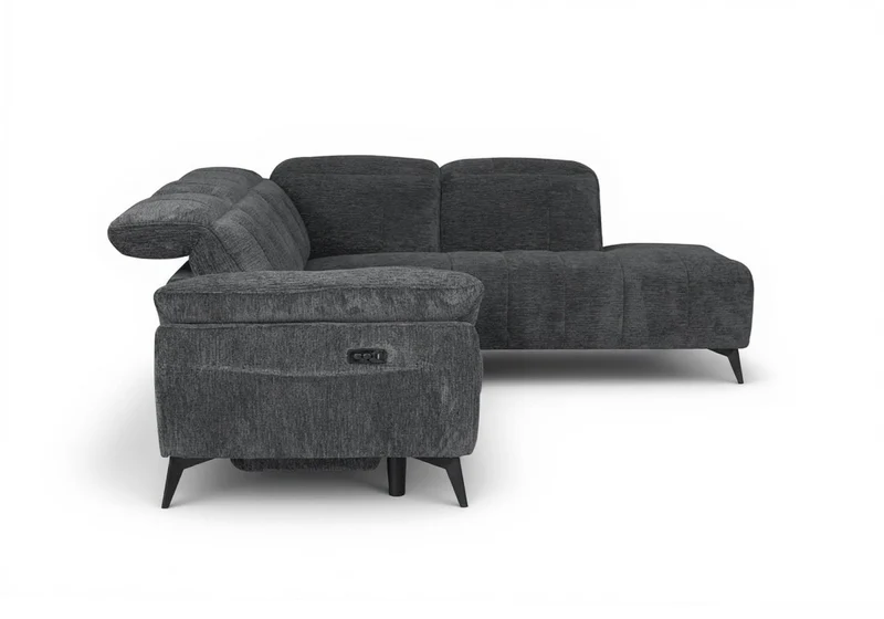 Canapé d'angle relax électrique en velours chiné gris SOLINA - Angle droit