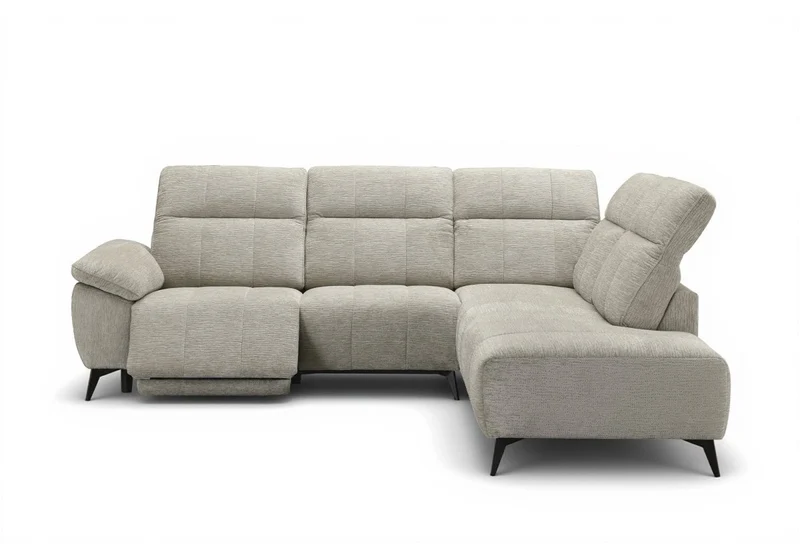 Canapé d'angle relax électrique en velours chiné beige SOLINA - Angle droit