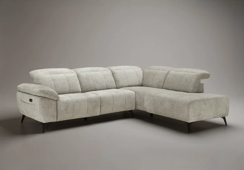 Canapé d'angle relax électrique en velours chiné beige SOLINA - Angle droit