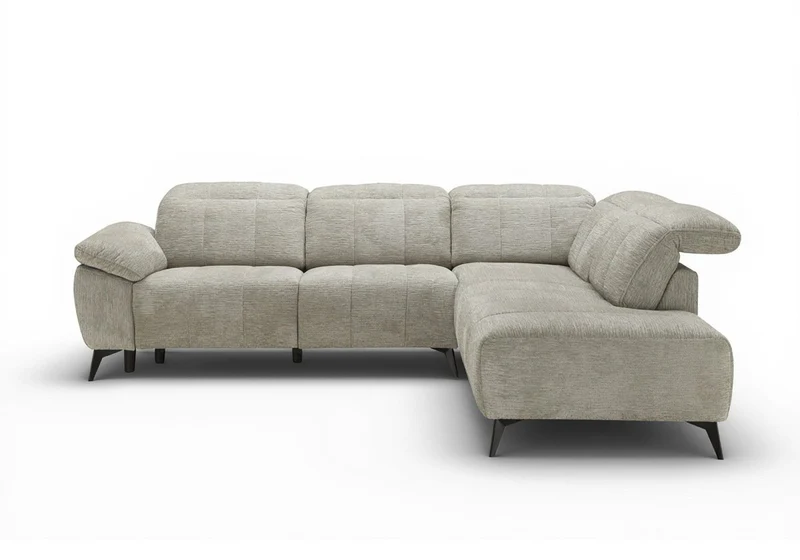 Canapé d'angle relax électrique en velours chiné beige SOLINA - Angle droit