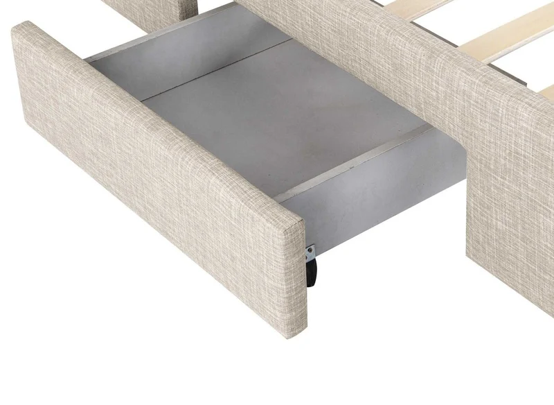 Lit double avec 4 tiroirs en lin beige 140x190 cm LEANDRE