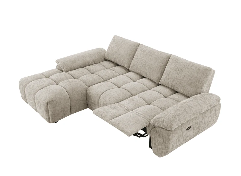 Canapé d’angle relax électrique en velours chiné taupe ALPES - Angle gauche