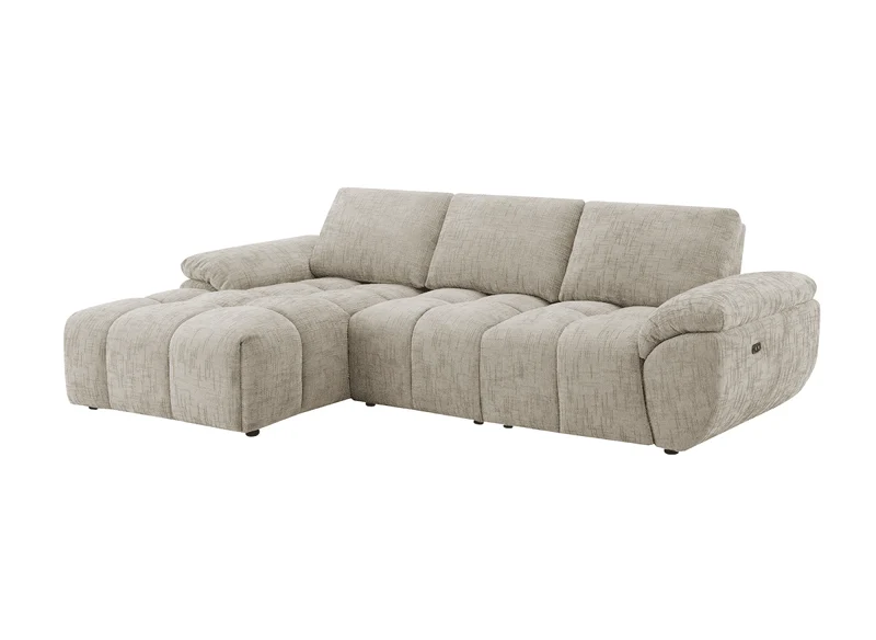 Canapé d’angle relax électrique en velours chiné taupe ALPES - Angle gauche