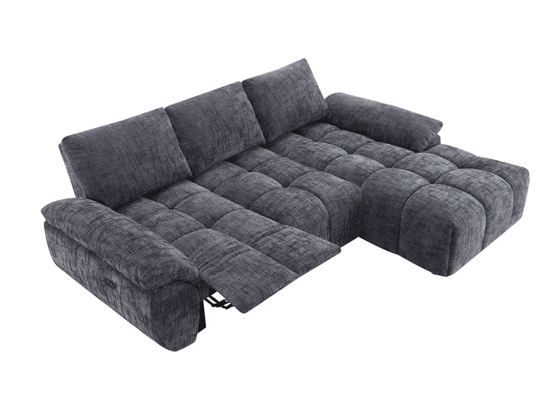 Canapé d’angle relax électrique en velours chiné gris ALPES - Angle droit