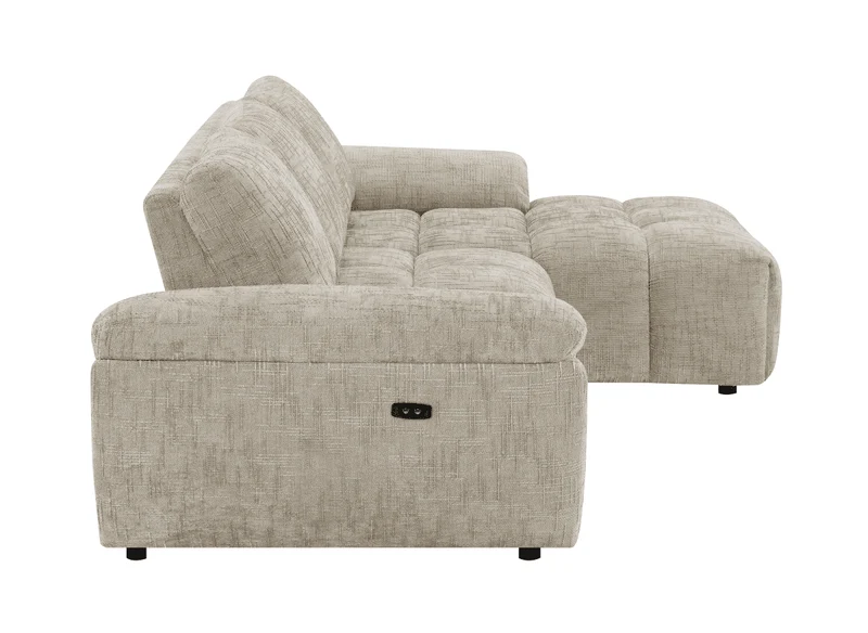 Canapé d’angle relax électrique en velours chiné taupe ALPES - Angle droit