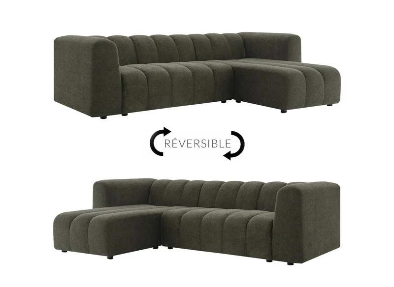 Canapé d'angle réversible en tissu bouclette vert AELIS