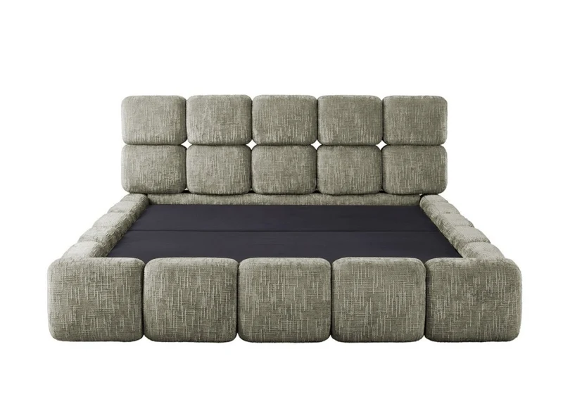 Lit coffre en velours chiné vert olive 180x200 cm BUBBLE