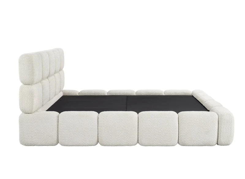 Lit coffre tissu bouclette beige 180x200 cm BUBBLE