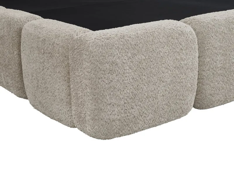 Lit coffre tissu bouclette taupe 180x200 cm BUBBLE
