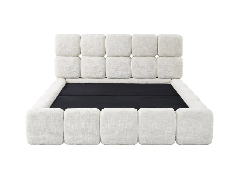 Lit coffre en velours chiné beige 180x200 cm BUBBLE