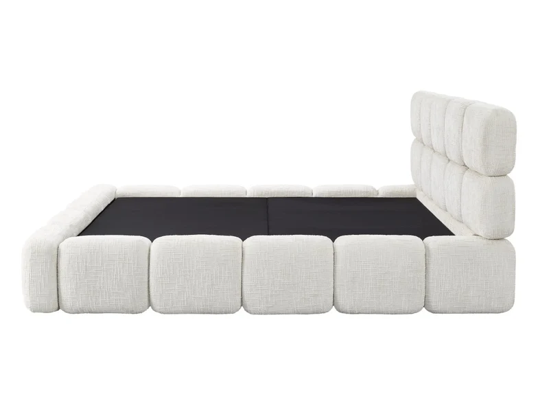 Lit coffre en velours chiné beige 180x200 cm BUBBLE