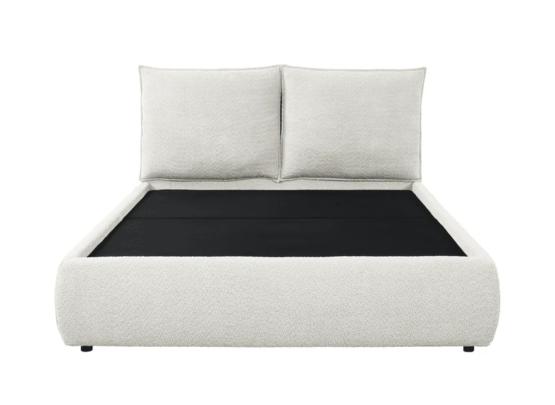 Lit coffre en tissu bouclette beige 180x200 cm MELY