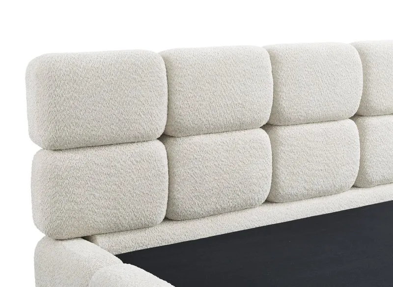Lit coffre en tissu bouclette beige 160x200 cm BUBBLE